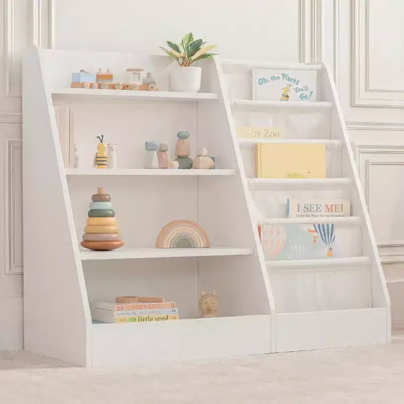 Comfy Cubs Bibliothèque enfant 89,4 x 39,9 x 80 cm – Étagère Montessori robuste avec étagères souples et rigides