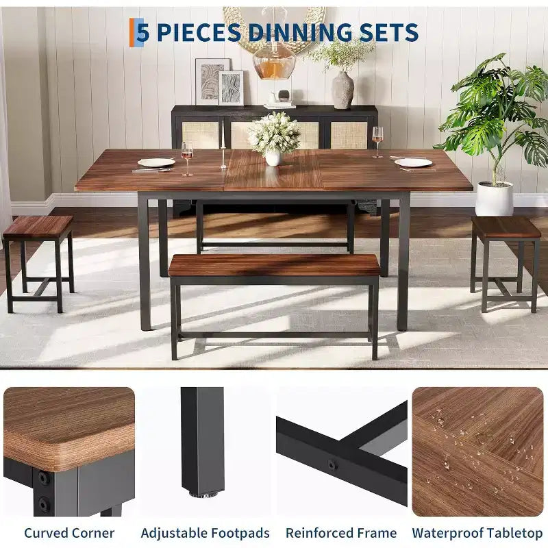 Grand ensemble de table de cuisine extensible de 47,2 po, avec 2 bancs et 2 tabourets carrés