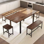 47.2 Large Extendable Kitchen Table Set, with 2 Benches and 2 Square Stools
