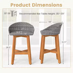 Costway Chaises de bar d'extérieur en rotin synthétique, lot de 2/4 tabourets de bar en bois d'acacia massif pour porche, marron/gris