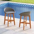 Costway Chaises de bar d'extérieur en rotin synthétique, lot de 2/4 tabourets de bar en bois d'acacia massif pour porche, marron/gris