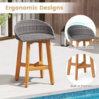 Costway Chaises de bar d'extérieur en rotin synthétique, lot de 2/4 tabourets de bar en bois d'acacia massif pour porche, marron/gris
