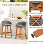 Costway Chaises de bar d'extérieur en rotin synthétique, lot de 2/4 tabourets de bar en bois d'acacia massif pour porche, marron/gris