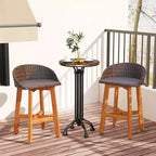 Costway Chaises de bar d'extérieur en rotin synthétique, lot de 2/4 tabourets de bar en bois d'acacia massif pour porche, marron/gris