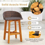 Costway Chaises de bar d'extérieur en rotin synthétique, lot de 2/4 tabourets de bar en bois d'acacia massif pour porche, marron/gris