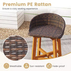 Costway Chaises de bar d'extérieur en rotin synthétique, lot de 2/4 tabourets de bar en bois d'acacia massif pour porche, marron/gris