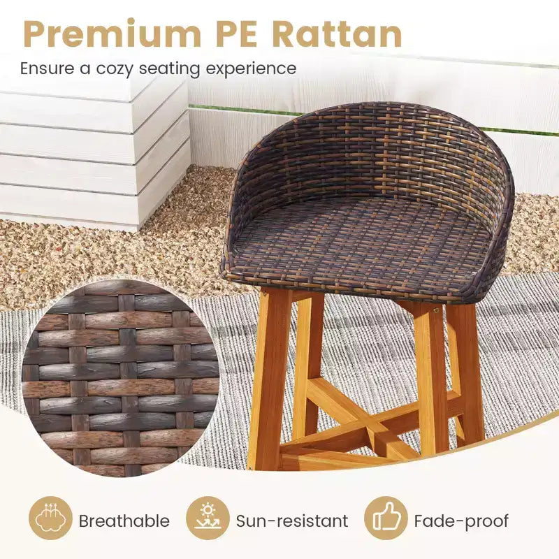 Costway Chaises de bar d'extérieur en rotin synthétique, lot de 2/4 tabourets de bar en bois d'acacia massif pour porche, marron/gris