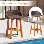 Costway Chaises de bar d'extérieur en rotin synthétique, lot de 2/4 tabourets de bar en bois d'acacia massif pour porche, marron/gris