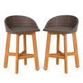 Costway Outdoor Faux Rattan Bar Chairs Set of 2/4 Solid Acacia Wood Bar Stools for Porch Brown/Gray