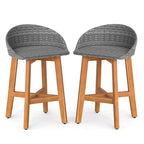Costway Chaises de bar d'extérieur en rotin synthétique, lot de 2/4 tabourets de bar en bois d'acacia massif pour porche, marron/gris