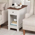 Acekool Narrow Side Table with Charging Station, Set of 2 Small Farmhouse End Tables with Storage Drawer, USB & AC Outlets, Nightstand