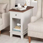 Acekool Narrow Side Table with Charging Station, Set of 2 Small Farmhouse End Tables with Storage Drawer, USB & AC Outlets, Nightstand