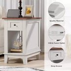 Acekool Table d'appoint étroite avec station de charge, ensemble de 2 petites tables d'appoint de ferme avec tiroir de rangement, ports USB et prises CA, table de chevet