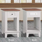 Acekool Table d'appoint étroite avec station de charge, ensemble de 2 petites tables d'appoint de ferme avec tiroir de rangement, ports USB et prises CA, table de chevet