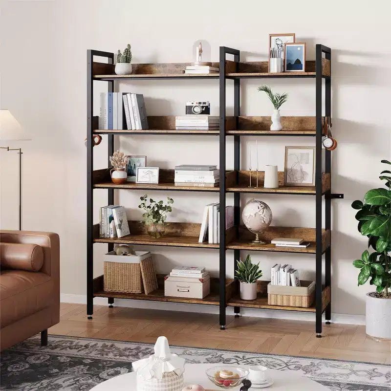 Étagère d'angle à 5 niveaux, Bibliothèque modulable, Étagère de rangement industrielle en métal avec étagères ouvertes pour salon, chambre, bureau à domicile