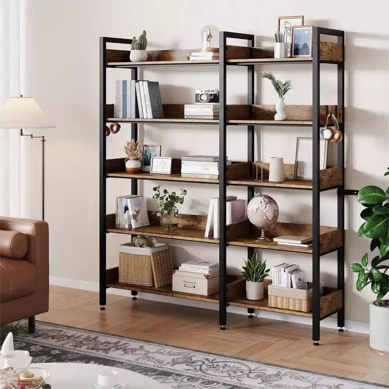 Étagère d'angle à 5 niveaux, Bibliothèque modulable, Étagère de rangement industrielle en métal avec étagères ouvertes pour salon, chambre, bureau à domicile