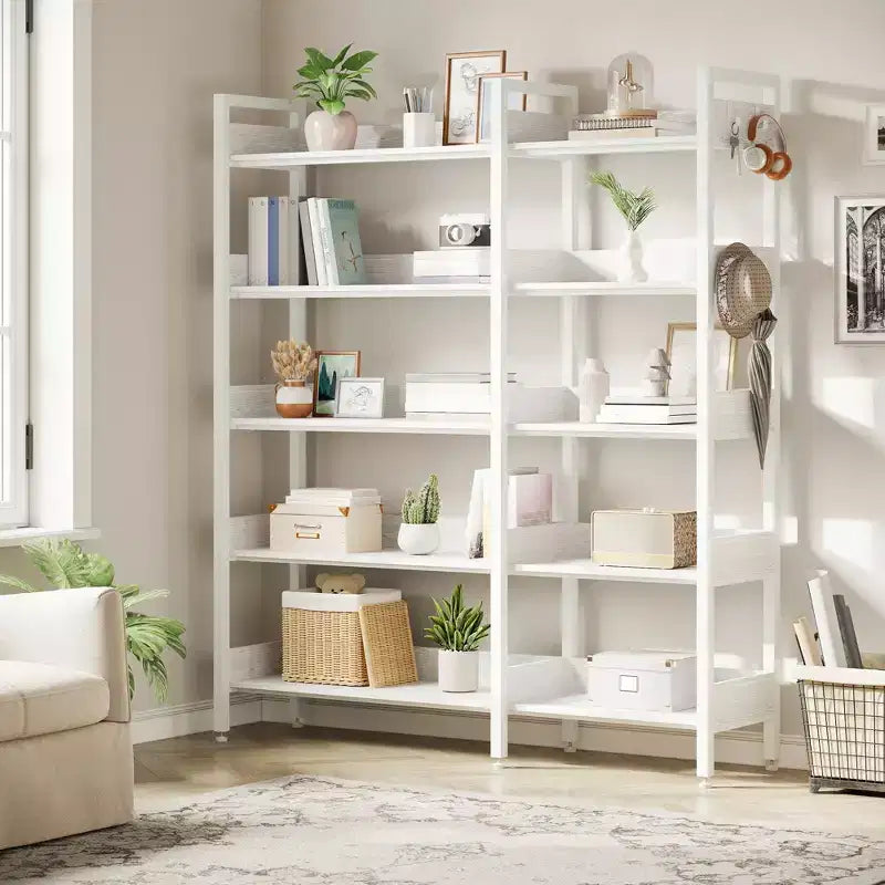 Étagère d'angle à 5 niveaux, Bibliothèque modulable, Étagère de rangement industrielle en métal avec étagères ouvertes pour salon, chambre, bureau à domicile
