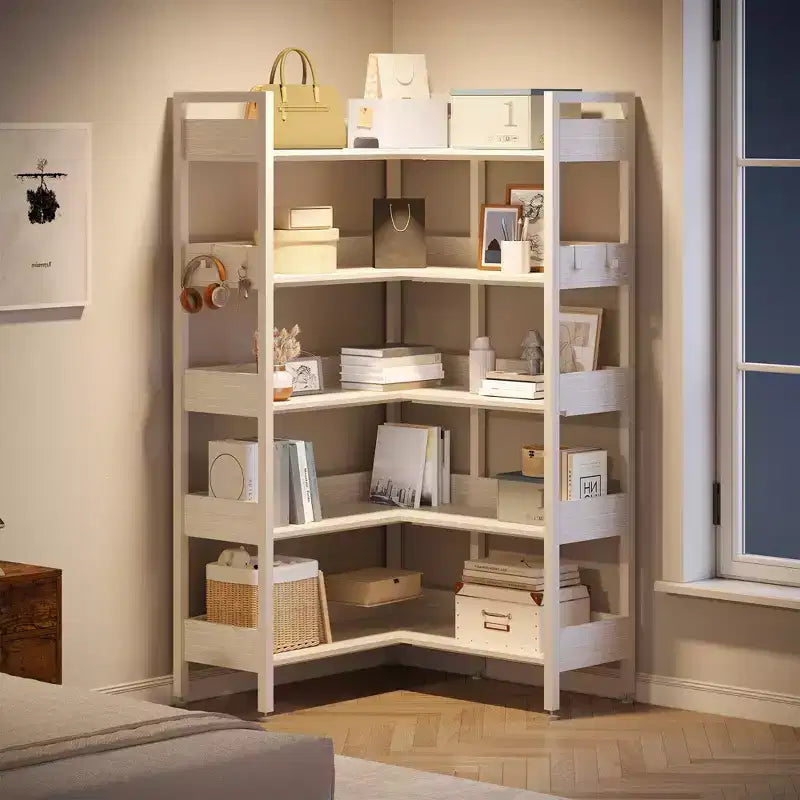 Étagère d'angle à 5 niveaux, Bibliothèque modulable, Étagère de rangement industrielle en métal avec étagères ouvertes pour salon, chambre, bureau à domicile