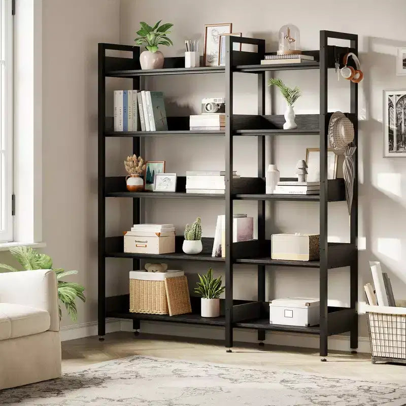 Étagère d'angle à 5 niveaux, Bibliothèque modulable, Étagère de rangement industrielle en métal avec étagères ouvertes pour salon, chambre, bureau à domicile