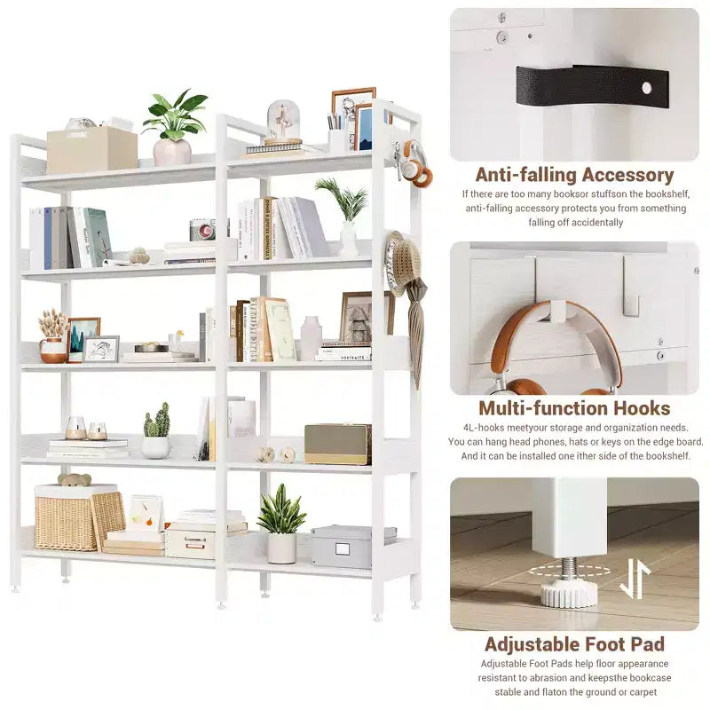 Étagère d'angle à 5 niveaux, Bibliothèque modulable, Étagère de rangement industrielle en métal avec étagères ouvertes pour salon, chambre, bureau à domicile