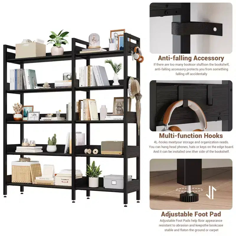 Étagère d'angle à 5 niveaux, Bibliothèque modulable, Étagère de rangement industrielle en métal avec étagères ouvertes pour salon, chambre, bureau à domicile