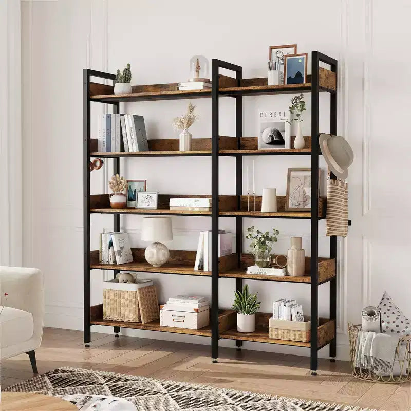 Étagère d'angle à 5 niveaux, Bibliothèque modulable, Étagère de rangement industrielle en métal avec étagères ouvertes pour salon, chambre, bureau à domicile