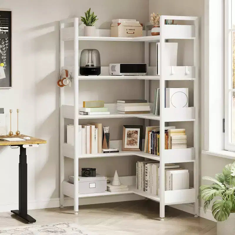 Étagère d'angle à 5 niveaux, Bibliothèque modulable, Étagère de rangement industrielle en métal avec étagères ouvertes pour salon, chambre, bureau à domicile