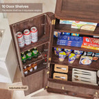 Grand garde-manger de cuisine de 71 po, armoires de rangement de cuisine modernes avec 4 portes et 6 étagères réglables, meuble de cuisine incurvé en bois