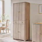 Grand garde-manger de cuisine de 71 po, armoires de rangement de cuisine modernes avec 4 portes et 6 étagères réglables, meuble de cuisine incurvé en bois