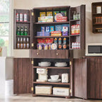 71 Tall Kitchen Pantry Storage Cabinet, Modern Kitchen Storage Cabinets with 4 Doors and 6 Adjustable Shelves,Wooden Curved Kitchen Cabinet