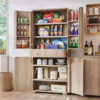 Grand garde-manger de cuisine de 71 po, armoires de rangement de cuisine modernes avec 4 portes et 6 étagères réglables, meuble de cuisine incurvé en bois
