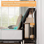 Coolmee Cadre de Lit Double/Queen Ergonomique avec Station de Recharge, Plateforme de Lit en Métal avec Tête de Lit Rangement et Rangement Sous le Lit