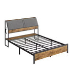 Coolmee Cadre de Lit Double/Queen Ergonomique avec Station de Recharge, Plateforme de Lit en Métal avec Tête de Lit Rangement et Rangement Sous le Lit