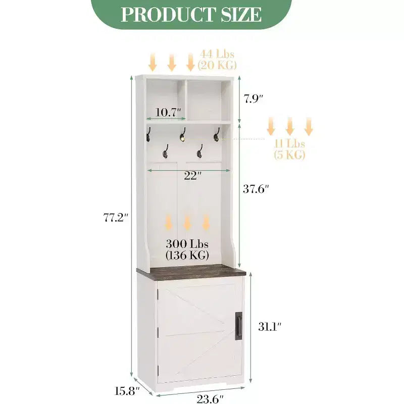 Meuble d'entrée étroit Acekool style ferme avec banc et rangement à chaussures, porte-manteaux, porte coulissante, petit organiseur d'entrée