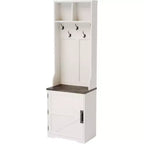 Meuble d'entrée étroit Acekool style ferme avec banc et rangement à chaussures, porte-manteaux, porte coulissante, petit organiseur d'entrée