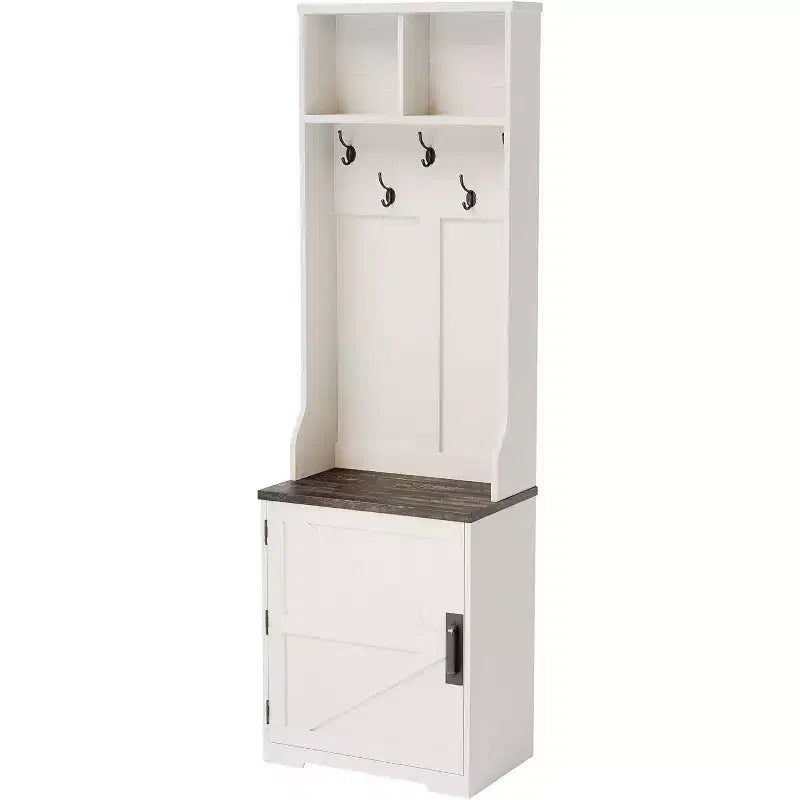 Meuble d'entrée étroit Acekool style ferme avec banc et rangement à chaussures, porte-manteaux, porte coulissante, petit organiseur d'entrée