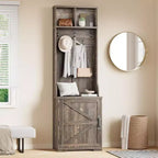 Meuble d'entrée étroit Acekool style ferme avec banc et rangement à chaussures, porte-manteaux, porte coulissante, petit organiseur d'entrée