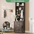 Meuble d'entrée étroit Acekool style ferme avec banc et rangement à chaussures, porte-manteaux, porte coulissante, petit organiseur d'entrée