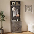 Meuble d'entrée étroit Acekool style ferme avec banc et rangement à chaussures, porte-manteaux, porte coulissante, petit organiseur d'entrée