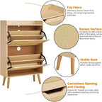 Meuble à chaussures en rotin Acekool - Organisateur d'entrée mince pouvant contenir plus de 15 paires, 2 portes et étagère pour couloir, chambre, blanc et naturel