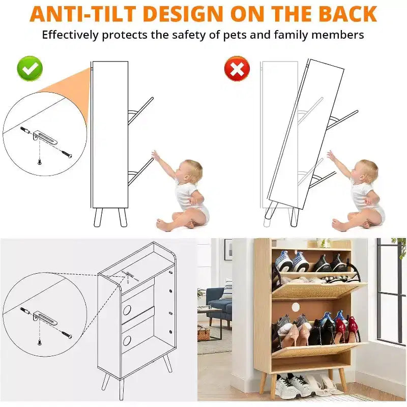 Meuble à chaussures en rotin Acekool - Organisateur d'entrée mince pouvant contenir plus de 15 paires, 2 portes et étagère pour couloir, chambre, blanc et naturel
