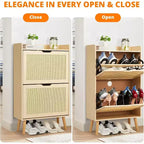 Meuble à chaussures en rotin Acekool - Organisateur d'entrée mince pouvant contenir plus de 15 paires, 2 portes et étagère pour couloir, chambre, blanc et naturel