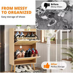 Meuble à chaussures en rotin Acekool - Organisateur d'entrée mince pouvant contenir plus de 15 paires, 2 portes et étagère pour couloir, chambre, blanc et naturel