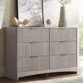 Amada Modern 6 Drawer Dresser, Fluted Wood Chest of Drawers with Rounded Corners, Pre-Installed Drawer Slides, Dresser TV Stand, Grey