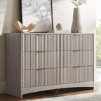 Amada Modern 6 Drawer Dresser, Fluted Wood Chest of Drawers with Rounded Corners, Pre-Installed Drawer Slides, Dresser TV Stand, Grey