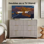 Commode Amada Modern à 6 tiroirs, commode en bois cannelé avec coins arrondis, coulisses de tiroir pré-installées, meuble TV, gris