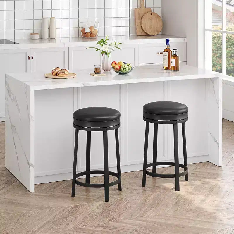 Lot de 2 tabourets de bar, tabourets de bar hauteur comptoir avec repose-pieds rembourrés et structure en métal, tabourets de bar ronds pour îlot de cuisine