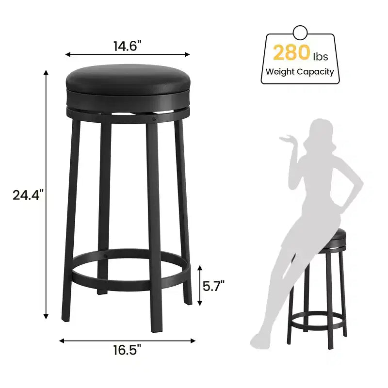 Lot de 2 tabourets de bar, tabourets de bar hauteur comptoir avec repose-pieds rembourrés et structure en métal, tabourets de bar ronds pour îlot de cuisine