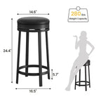 Lot de 2 tabourets de bar, tabourets de bar hauteur comptoir avec repose-pieds rembourrés et structure en métal, tabourets de bar ronds pour îlot de cuisine