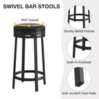 Lot de 2 tabourets de bar, tabourets de bar hauteur comptoir avec repose-pieds rembourrés et structure en métal, tabourets de bar ronds pour îlot de cuisine